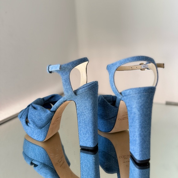 New JIMMY CHOO Heloise 120 Knotted Denim Platform Sandals $995 37 - Picture 9 of 13